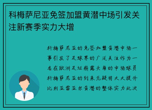 科梅萨尼亚免签加盟黄潜中场引发关注新赛季实力大增